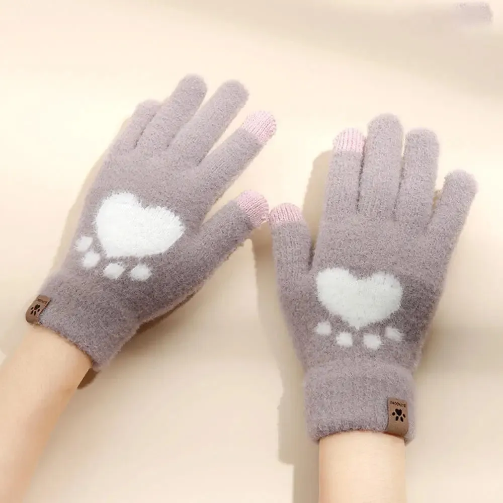 Winter Gloves for Men Women Teens Cute Cat and Bird Printed Thermal Knitted Gloves, Windproof Winter Warm Mittens Glove Soft