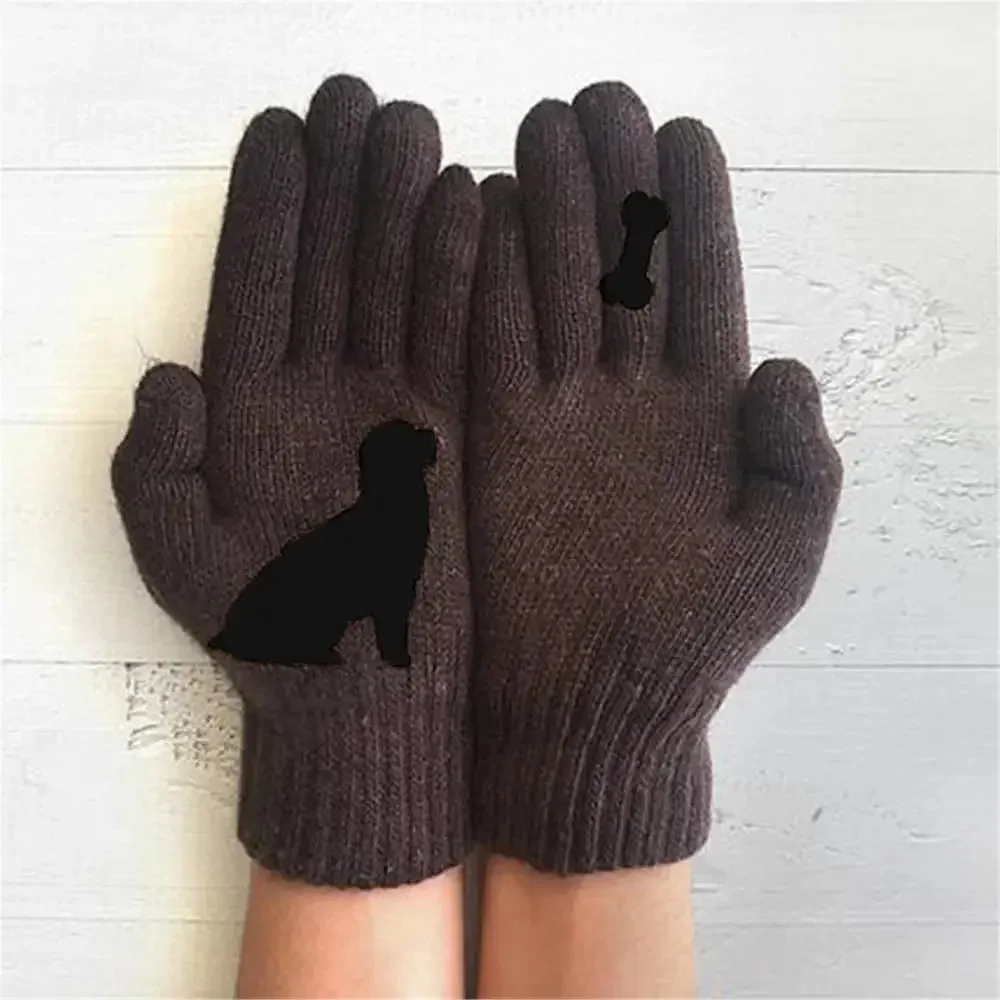 Winter Gloves for Men Women Teens Cute Cat and Bird Printed Thermal Knitted Gloves, Windproof Winter Warm Mittens Glove Soft