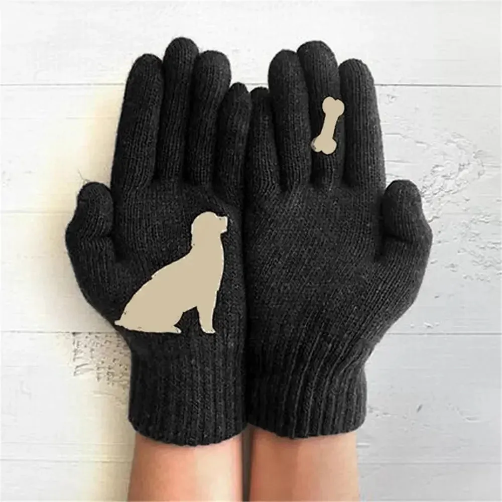 Winter Gloves for Men Women Teens Cute Cat and Bird Printed Thermal Knitted Gloves, Windproof Winter Warm Mittens Glove Soft