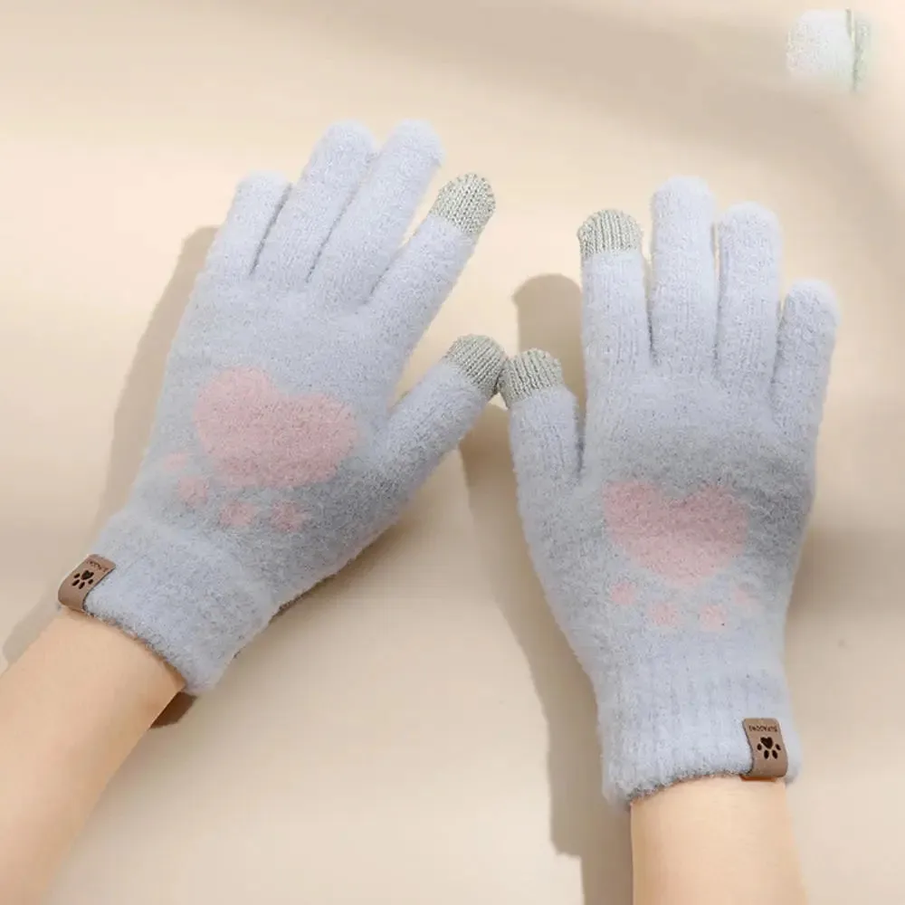 Winter Gloves for Men Women Teens Cute Cat and Bird Printed Thermal Knitted Gloves, Windproof Winter Warm Mittens Glove Soft