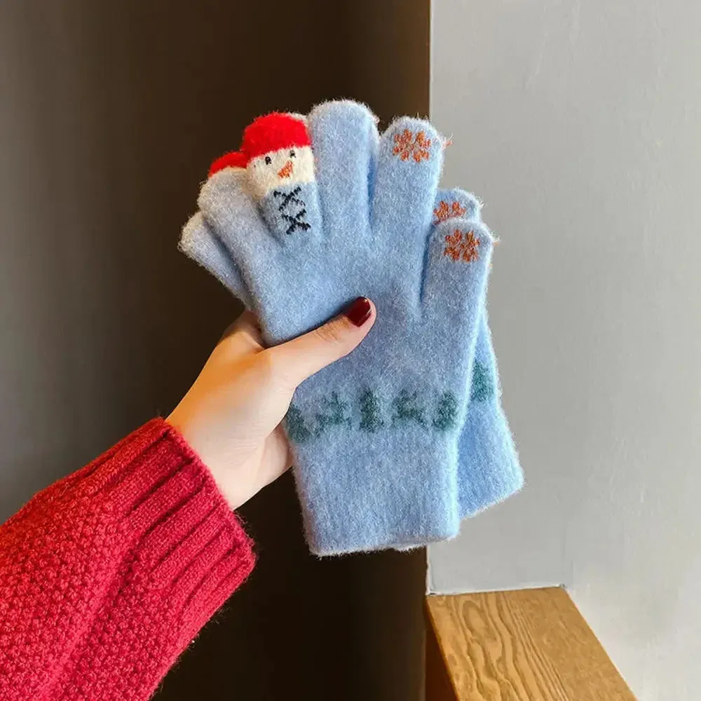 Winter Gloves for Men Women Teens Cute Cat and Bird Printed Thermal Knitted Gloves, Windproof Winter Warm Mittens Glove Soft
