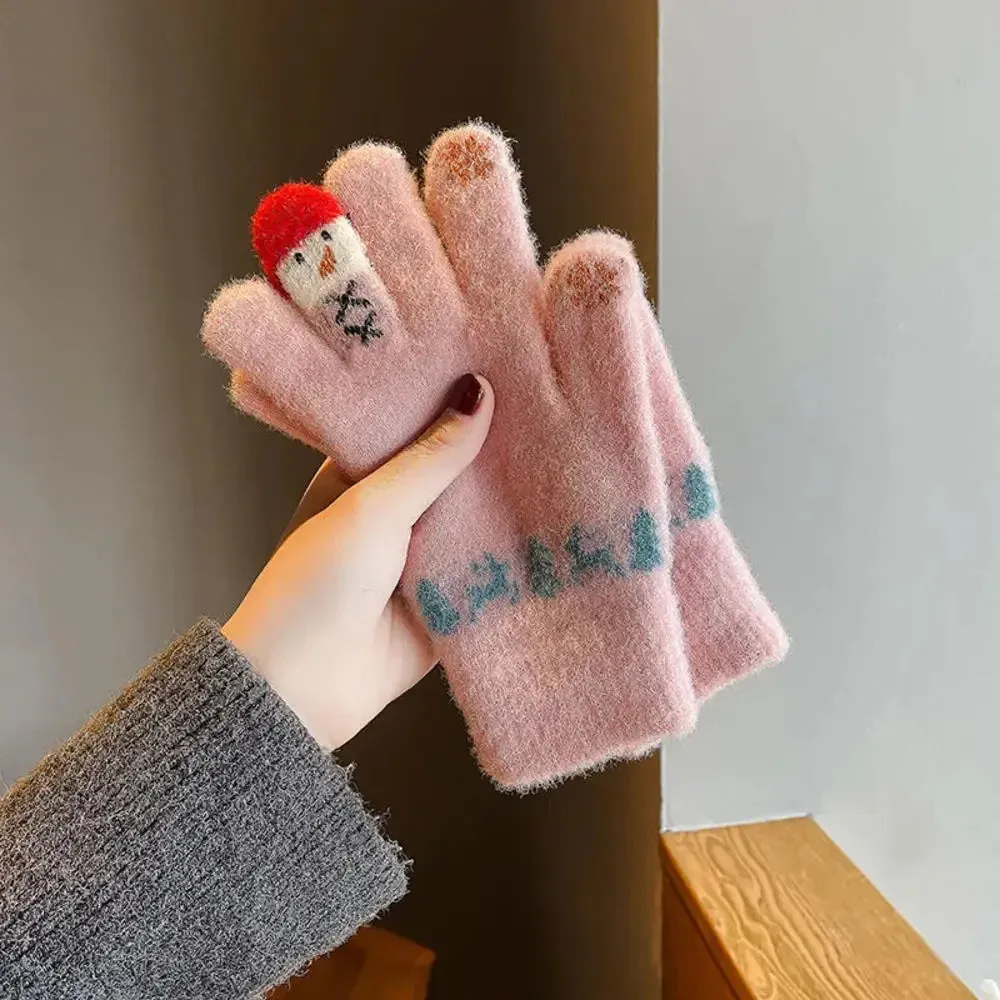 Winter Gloves for Men Women Teens Cute Cat and Bird Printed Thermal Knitted Gloves, Windproof Winter Warm Mittens Glove Soft