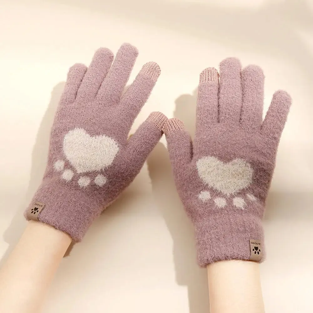 Winter Gloves for Men Women Teens Cute Cat and Bird Printed Thermal Knitted Gloves, Windproof Winter Warm Mittens Glove Soft