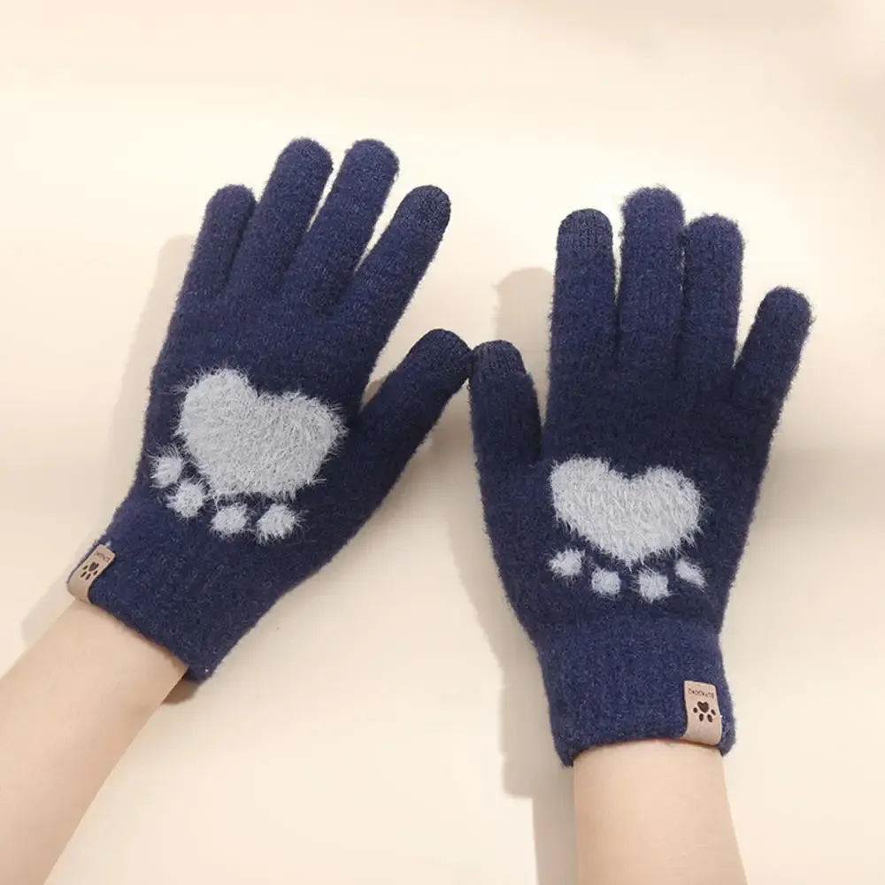 Winter Gloves for Men Women Teens Cute Cat and Bird Printed Thermal Knitted Gloves, Windproof Winter Warm Mittens Glove Soft