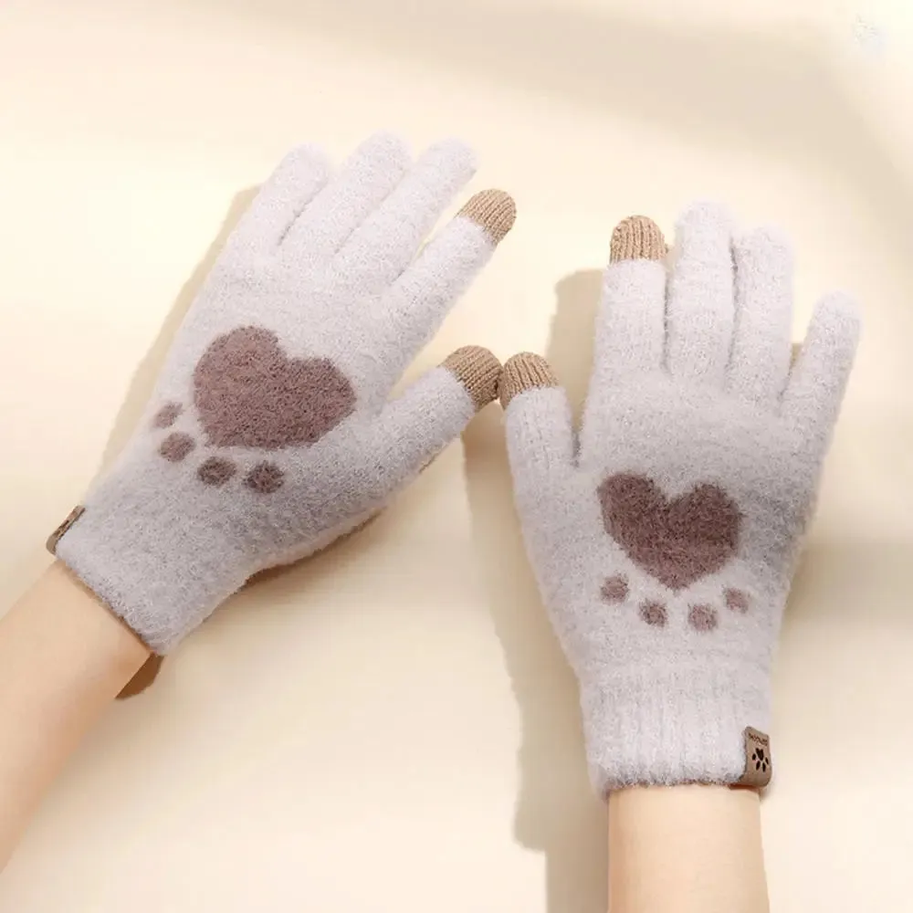 Winter Gloves for Men Women Teens Cute Cat and Bird Printed Thermal Knitted Gloves, Windproof Winter Warm Mittens Glove Soft