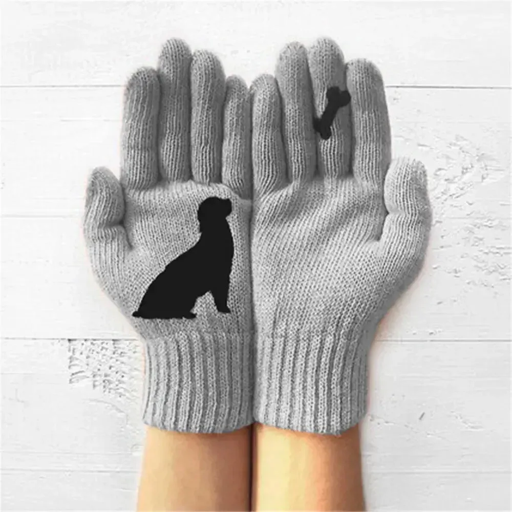 Winter Gloves for Men Women Teens Cute Cat and Bird Printed Thermal Knitted Gloves, Windproof Winter Warm Mittens Glove Soft