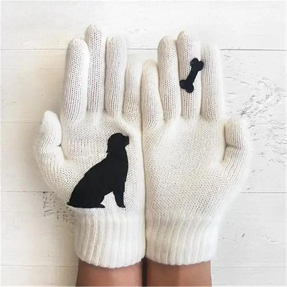 Winter Gloves for Men Women Teens Cute Cat and Bird Printed Thermal Knitted Gloves, Windproof Winter Warm Mittens Glove Soft