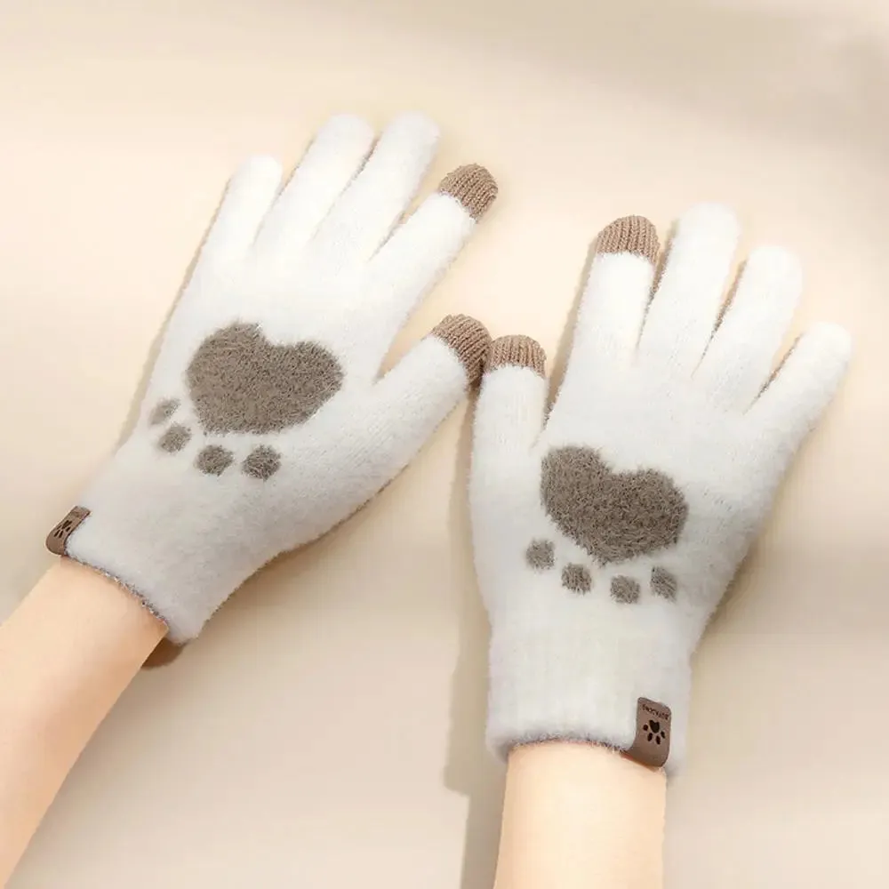 Winter Gloves for Men Women Teens Cute Cat and Bird Printed Thermal Knitted Gloves, Windproof Winter Warm Mittens Glove Soft