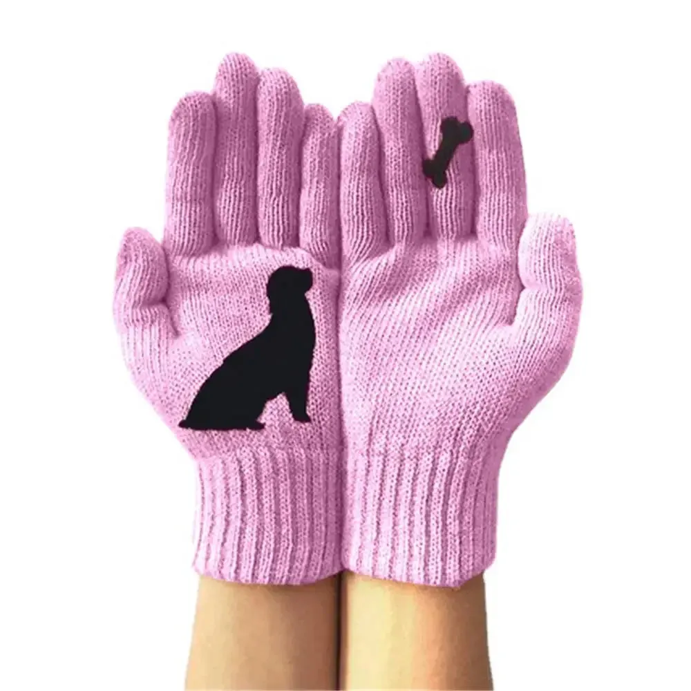 Winter Gloves for Men Women Teens Cute Cat and Bird Printed Thermal Knitted Gloves, Windproof Winter Warm Mittens Glove Soft