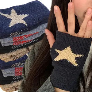 Winter Knitted Woolen Gloves Ins Fashion Y2K Men's Women's Half Finger Warm Five Pointed Star Fingerless Gloves Unisex