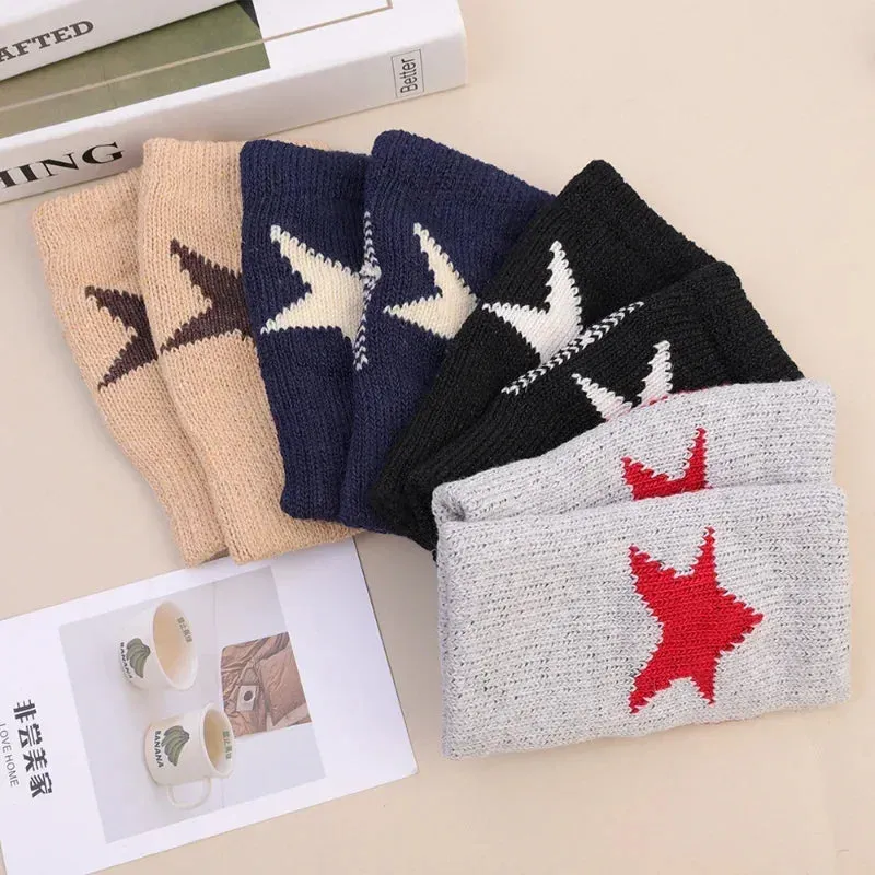 Winter Knitted Woolen Gloves Ins Fashion Y2K Men's Women's Half Finger Warm Five Pointed Star Fingerless Gloves Unisex