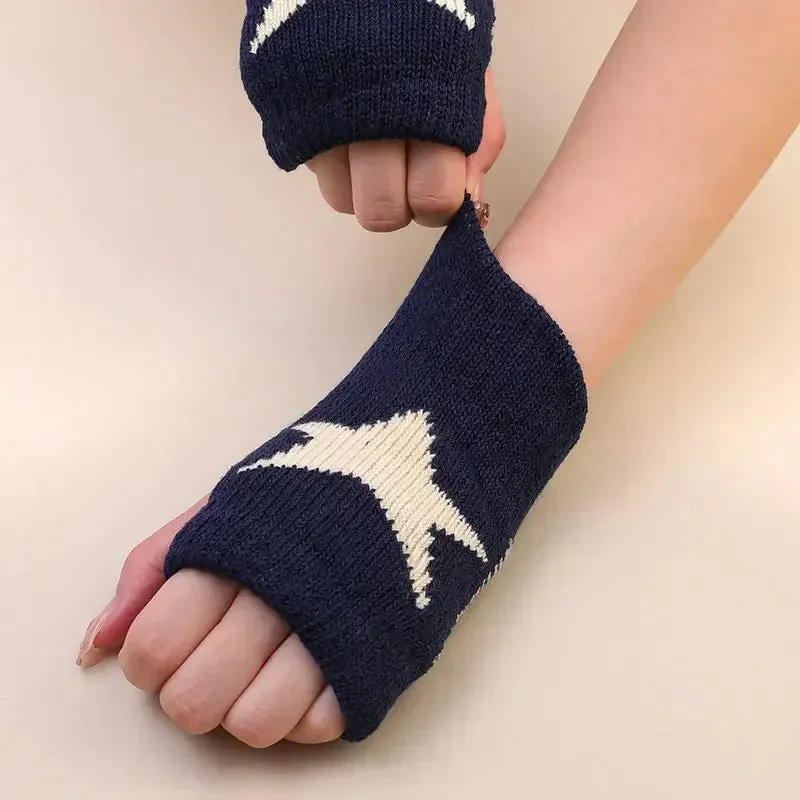 Winter Knitted Woolen Gloves Ins Fashion Y2K Men's Women's Half Finger Warm Five Pointed Star Fingerless Gloves Unisex