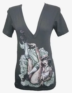 Womans Skate Or Die Deep V-Neck Tee by Tyson Meadoo