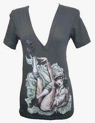 Womans Skate Or Die Deep V-Neck Tee by Tyson Meadoo