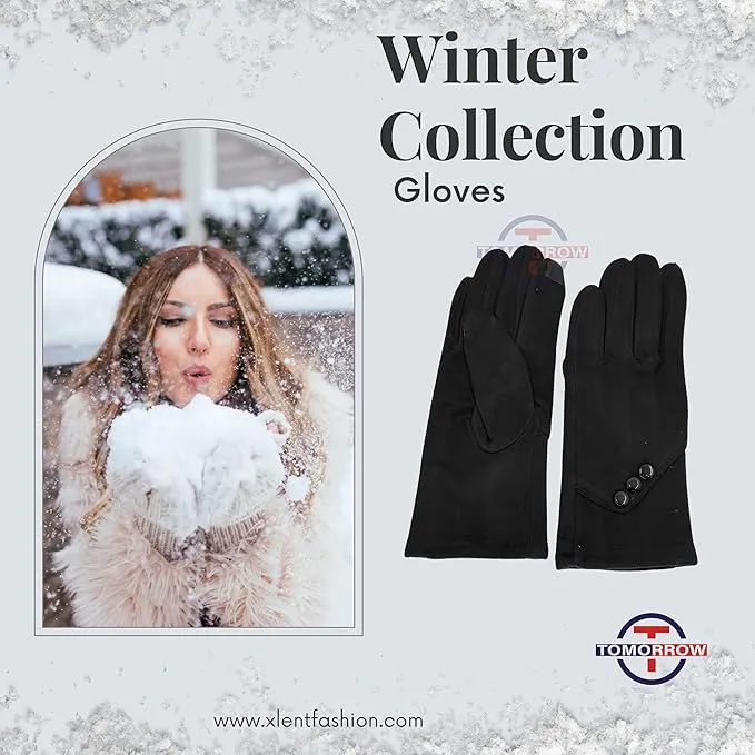 Women Cute design Plush Fur Cuff Winter Gloves Warm Windproof Cold Resistant Warm Velvet Inside Touch Screen Gloves For Girls
