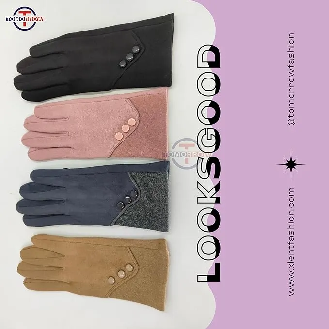Women Cute design Plush Fur Cuff Winter Gloves Warm Windproof Cold Resistant Warm Velvet Inside Touch Screen Gloves For Girls