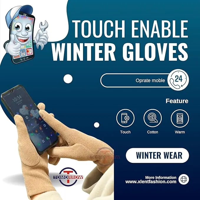 Women Cute design Plush Fur Cuff Winter Gloves Warm Windproof Cold Resistant Warm Velvet Inside Touch Screen Gloves For Girls