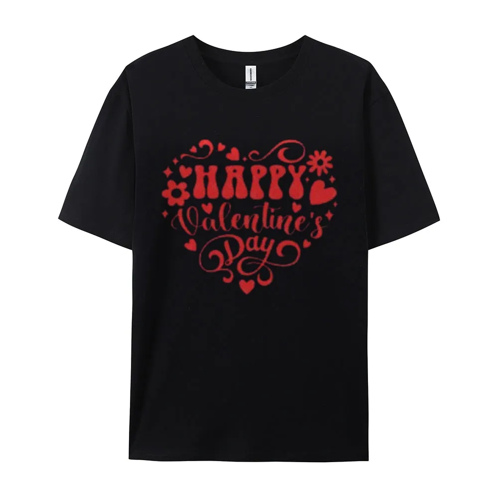 Women Happy Valentine's Day Heart Shape Print Graphic T-shirt