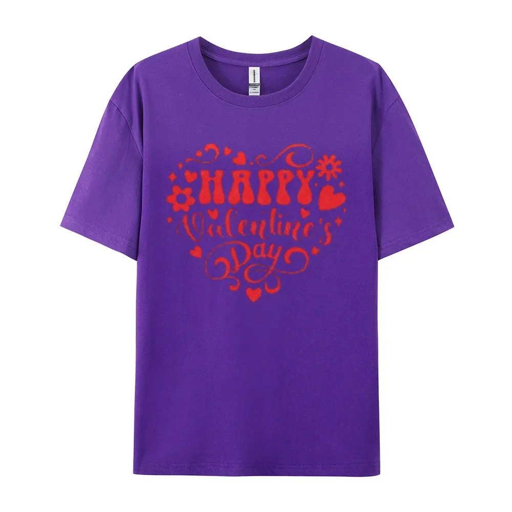Women Happy Valentine's Day Heart Shape Print Graphic T-shirt