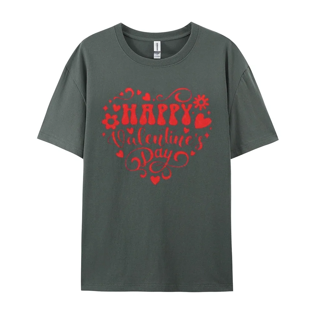 Women Happy Valentine's Day Heart Shape Print Graphic T-shirt