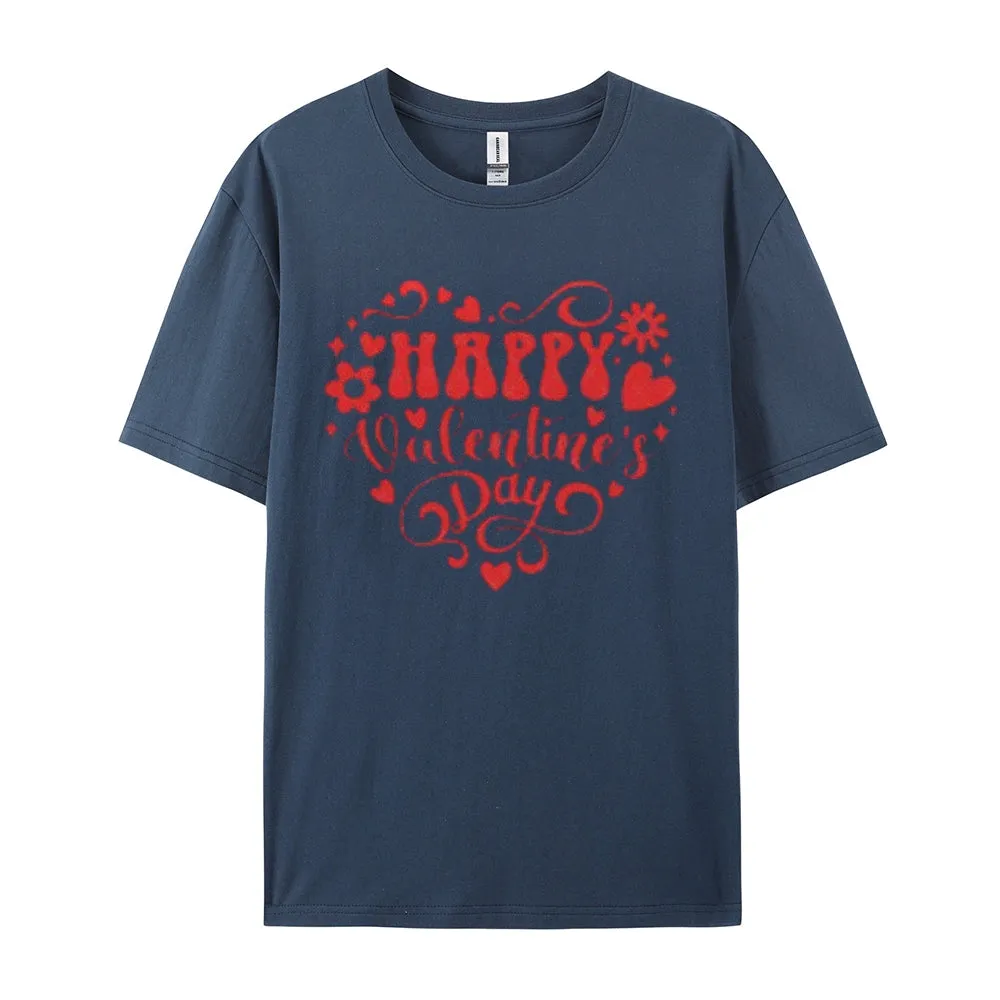 Women Happy Valentine's Day Heart Shape Print Graphic T-shirt