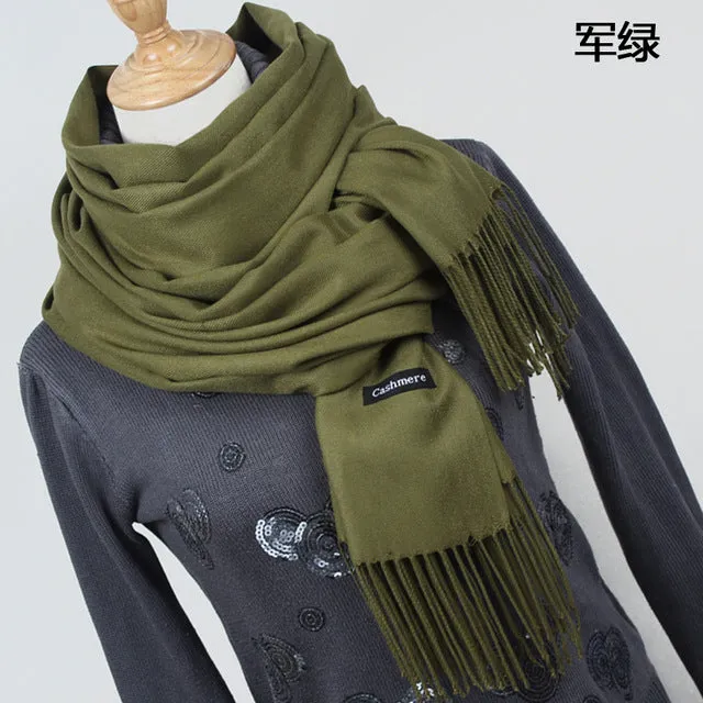 Women Solid Color Cashmere Scarves With Tassel