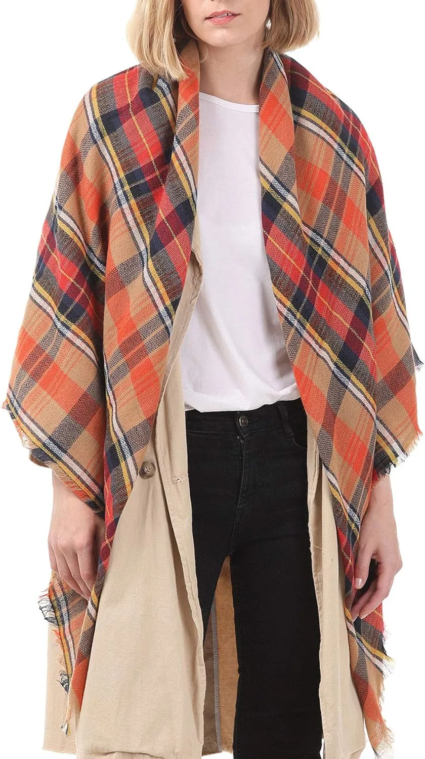 Women's Cozy Chunky Checked Blanket Scarf for Fall & Winter