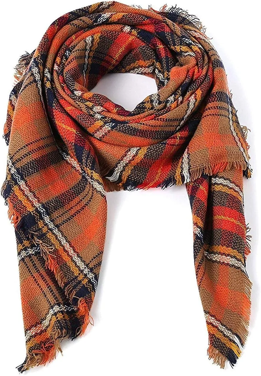 Women's Cozy Chunky Checked Blanket Scarf for Fall & Winter