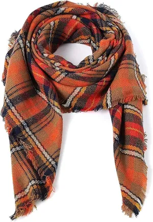 Women's Cozy Chunky Checked Blanket Scarf for Fall & Winter