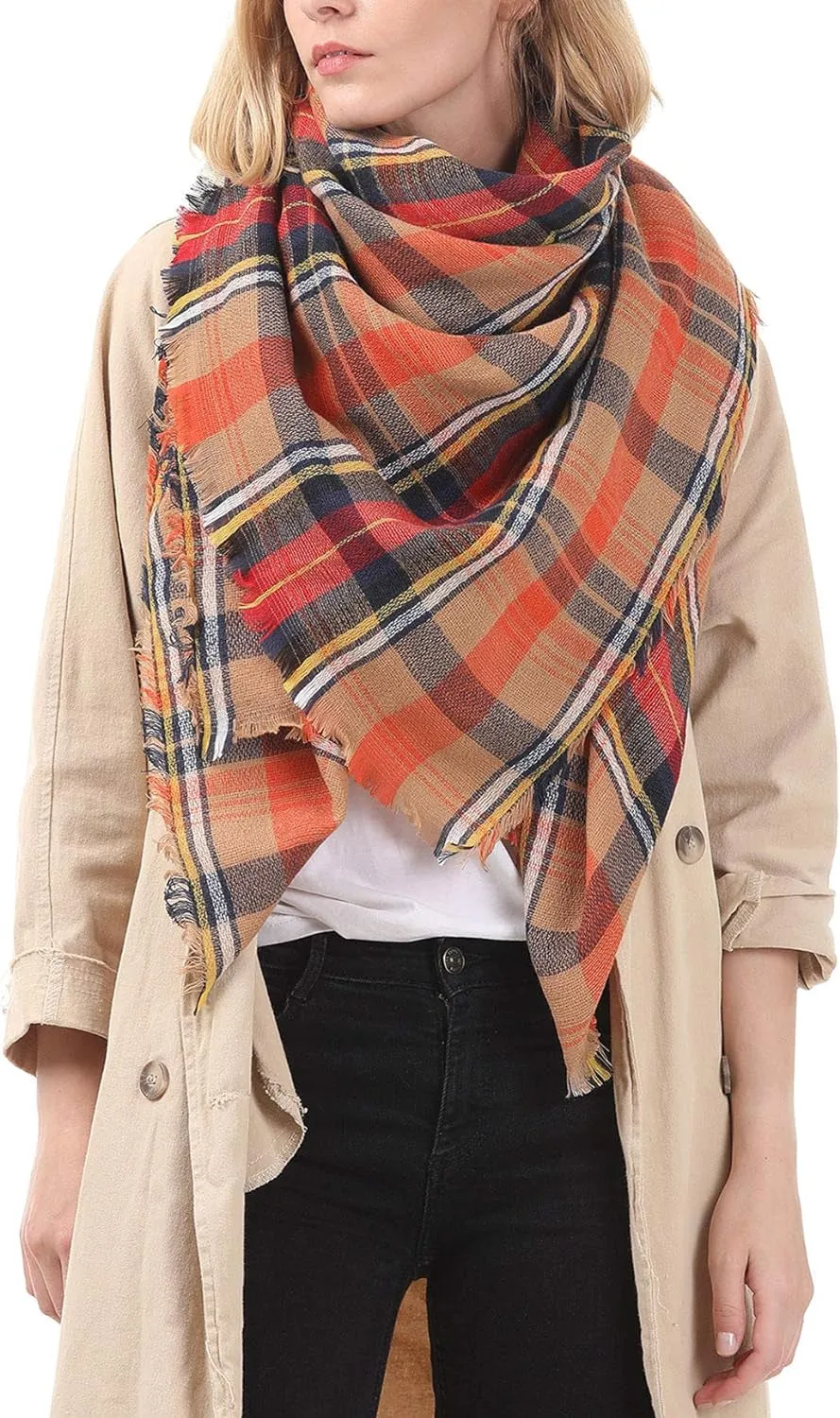 Women's Cozy Chunky Checked Blanket Scarf for Fall & Winter