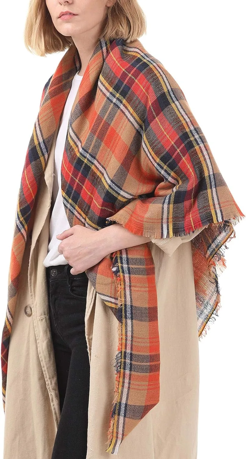 Women's Cozy Chunky Checked Blanket Scarf for Fall & Winter