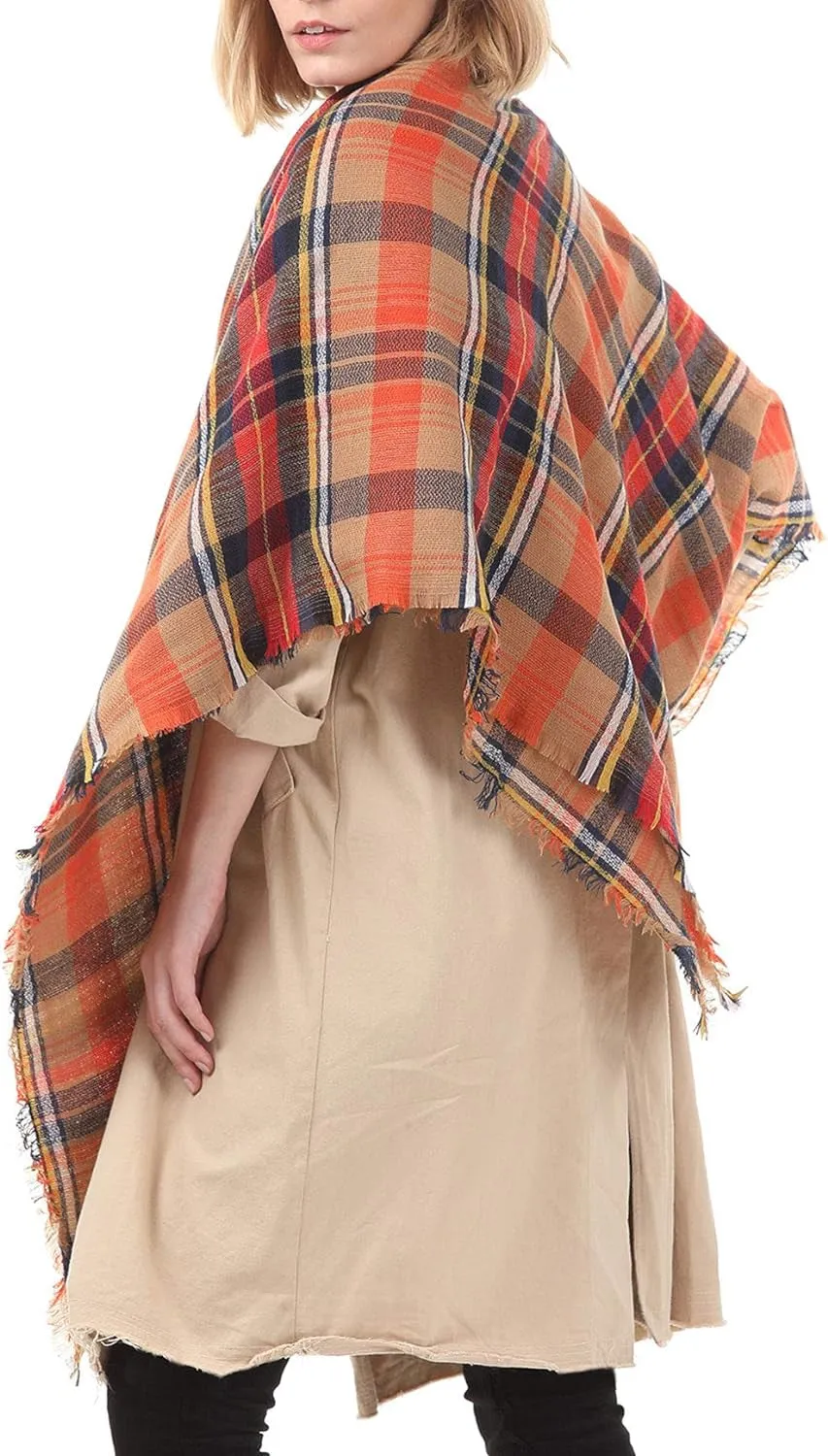 Women's Cozy Chunky Checked Blanket Scarf for Fall & Winter