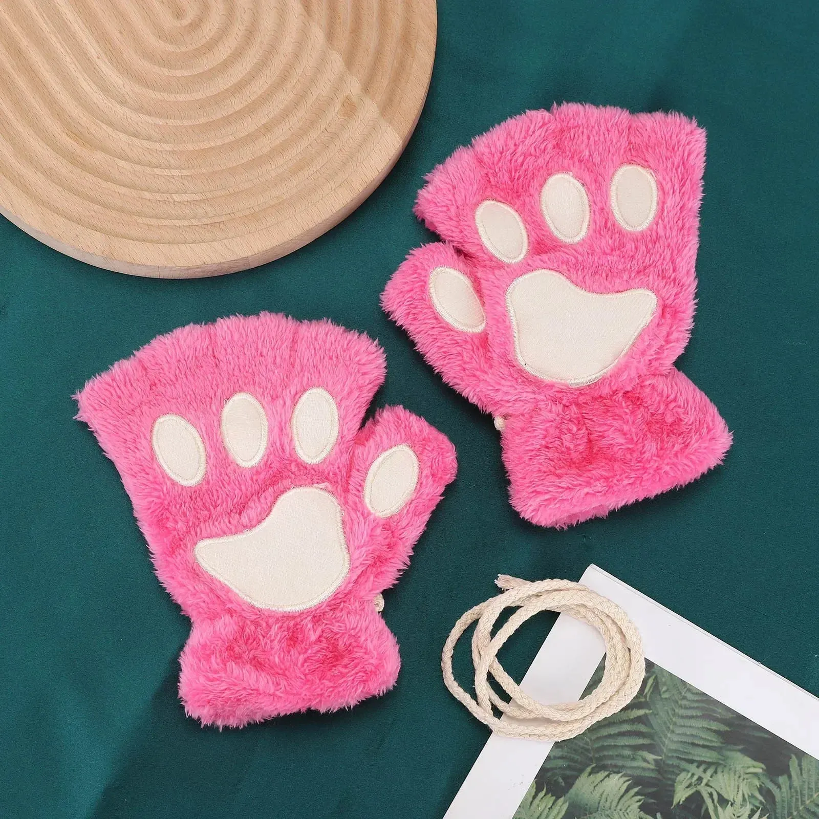Women's Fashion Cat Gloves Cat Claw Paw Plush Mittens Warm Soft Plush Short Fingerless Half Finger Winter Thick Gloves