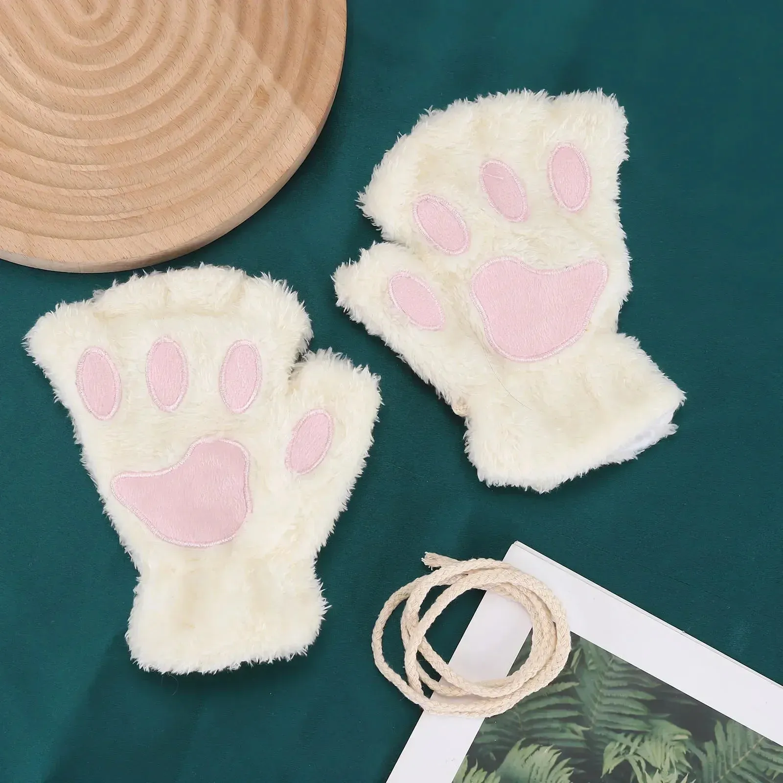 Women's Fashion Cat Gloves Cat Claw Paw Plush Mittens Warm Soft Plush Short Fingerless Half Finger Winter Thick Gloves