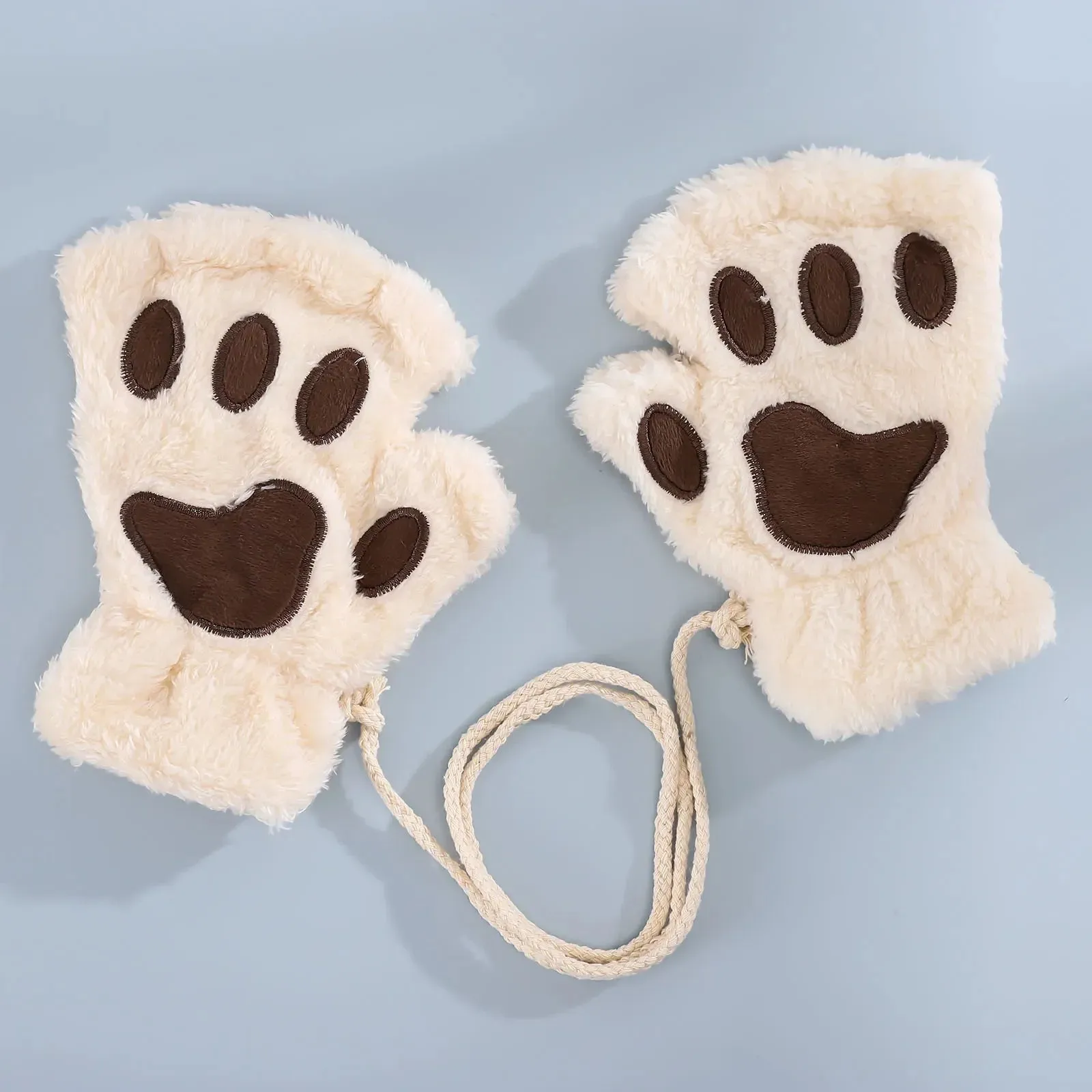 Women's Fashion Cat Gloves Cat Claw Paw Plush Mittens Warm Soft Plush Short Fingerless Half Finger Winter Thick Gloves