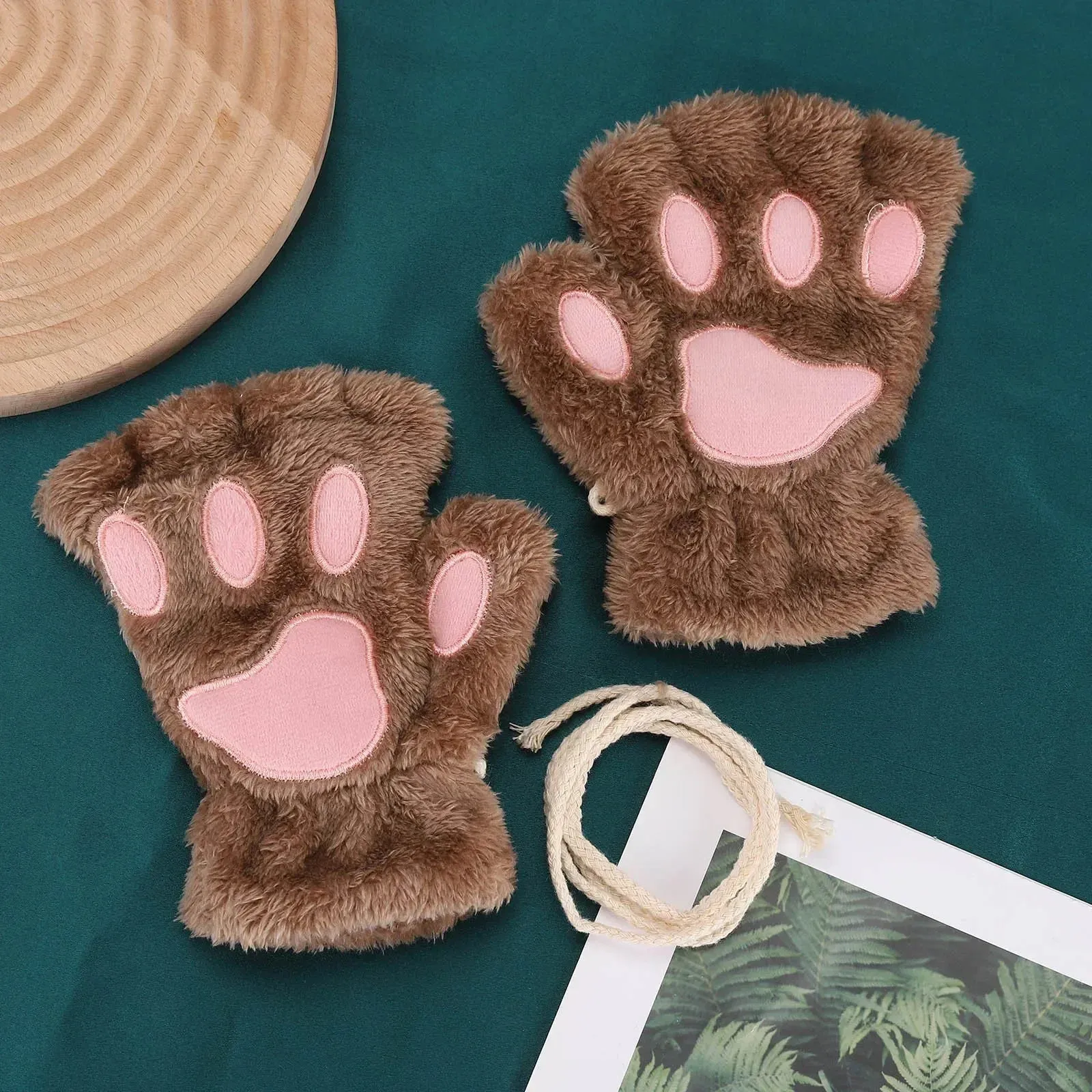 Women's Fashion Cat Gloves Cat Claw Paw Plush Mittens Warm Soft Plush Short Fingerless Half Finger Winter Thick Gloves