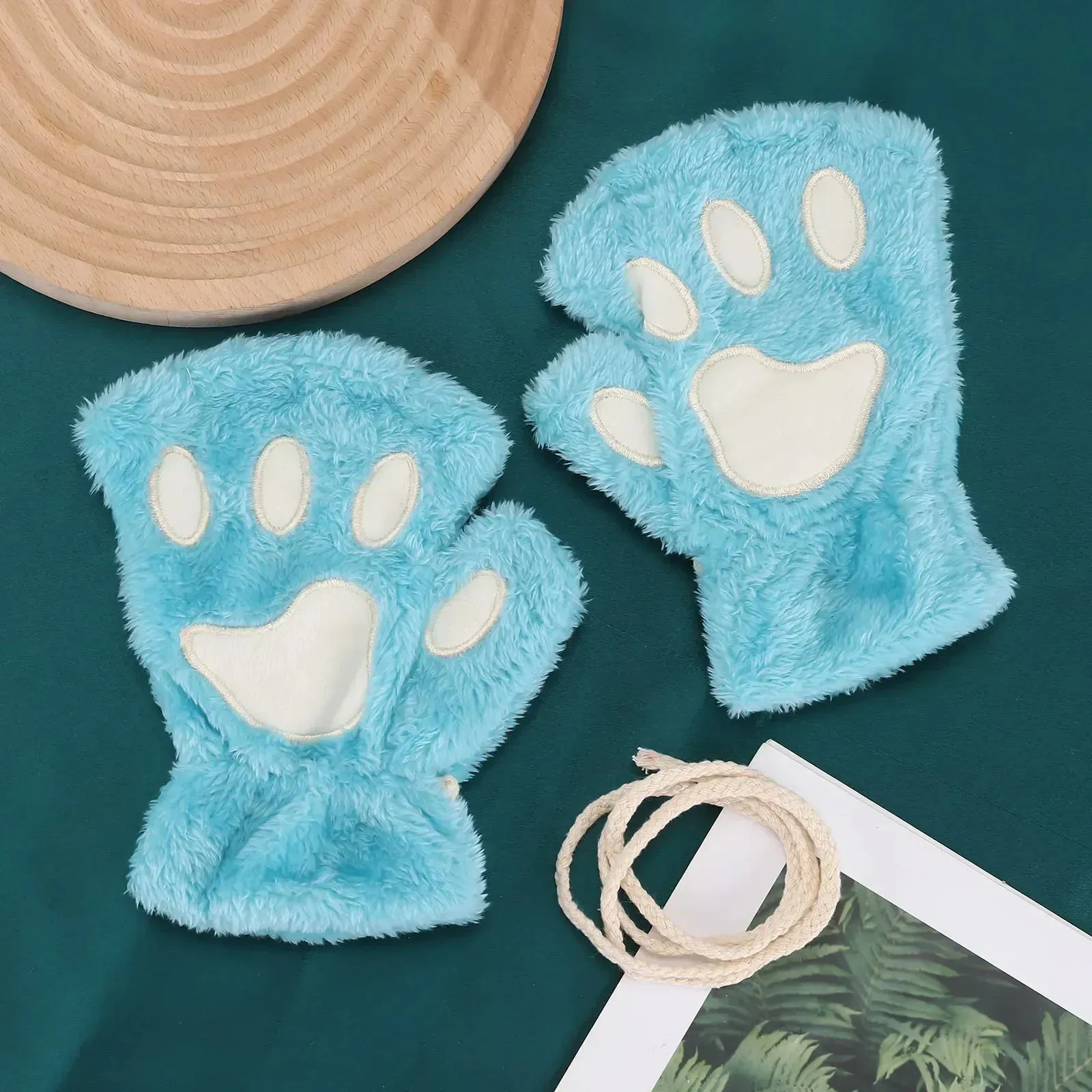 Women's Fashion Cat Gloves Cat Claw Paw Plush Mittens Warm Soft Plush Short Fingerless Half Finger Winter Thick Gloves