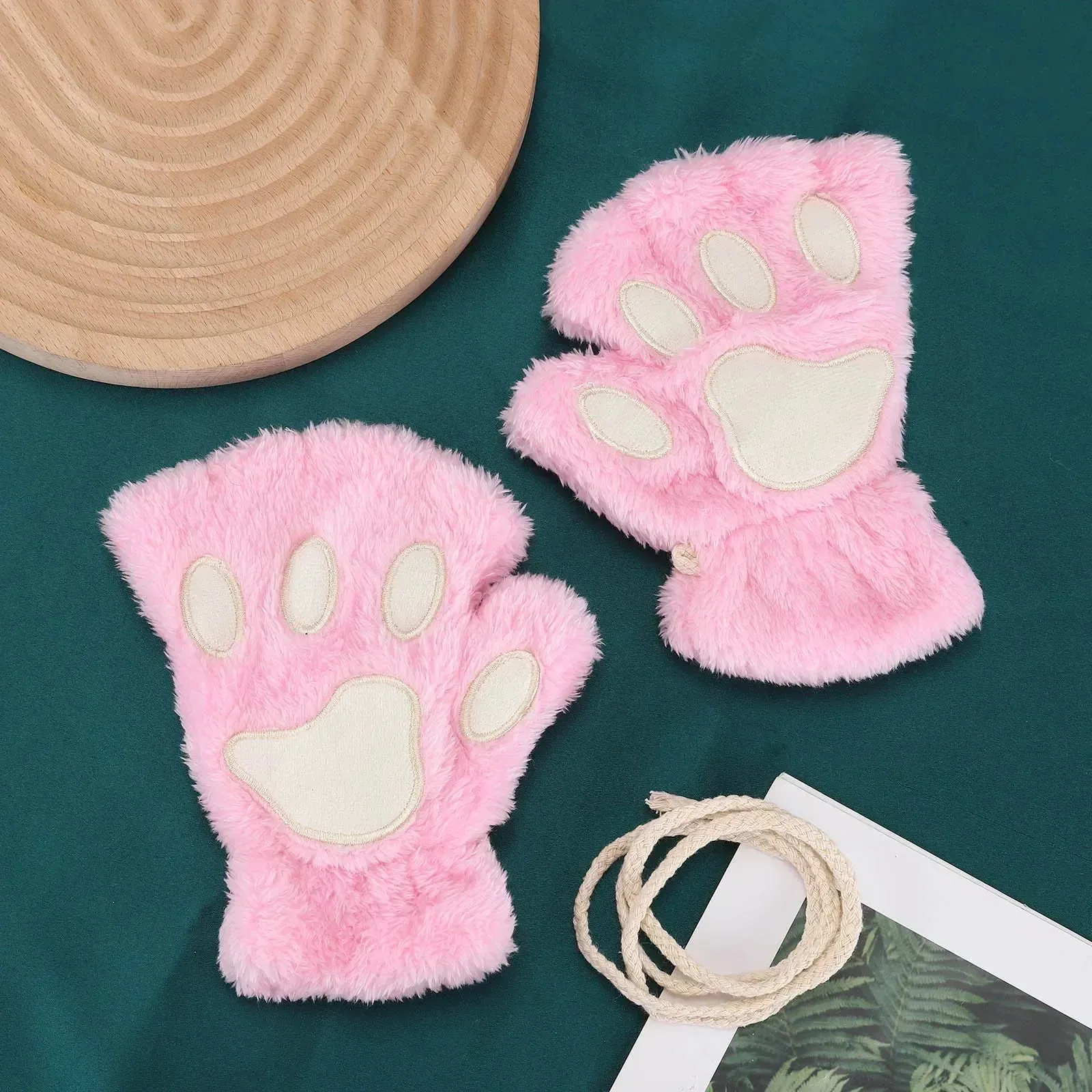 Women's Fashion Cat Gloves Cat Claw Paw Plush Mittens Warm Soft Plush Short Fingerless Half Finger Winter Thick Gloves