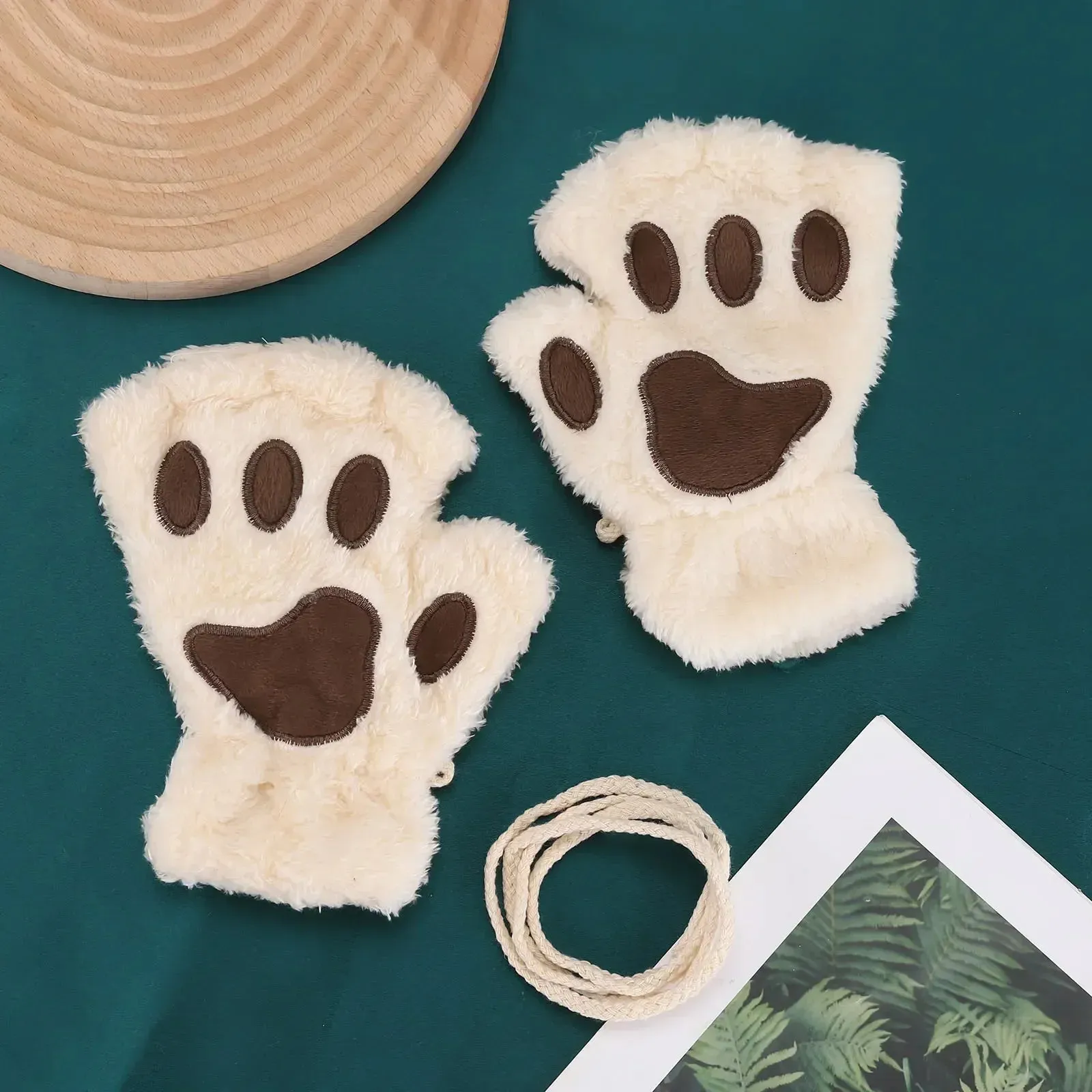 Women's Fashion Cat Gloves Cat Claw Paw Plush Mittens Warm Soft Plush Short Fingerless Half Finger Winter Thick Gloves