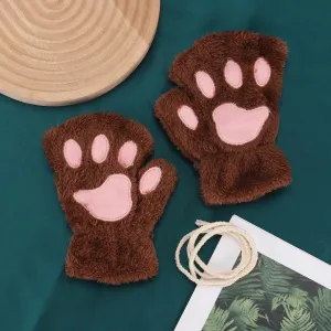 Women's Fashion Cat Gloves Cat Claw Paw Plush Mittens Warm Soft Plush Short Fingerless Half Finger Winter Thick Gloves