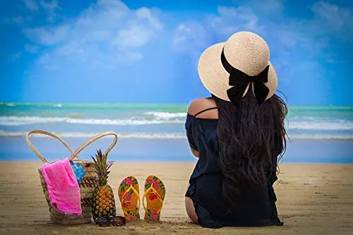 Womens Floppy Summer Sun Beach Straw Hats Accessories Wide Brim SPF 50 Crushable 56-58cm Beige