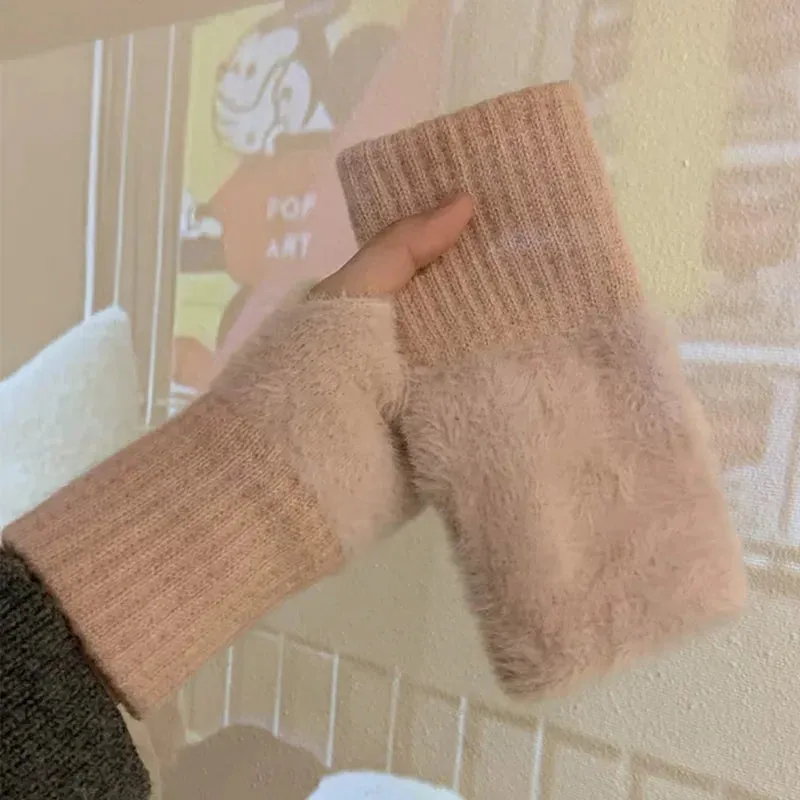 Women's Mink Fleece Fingerless Winter Gloves