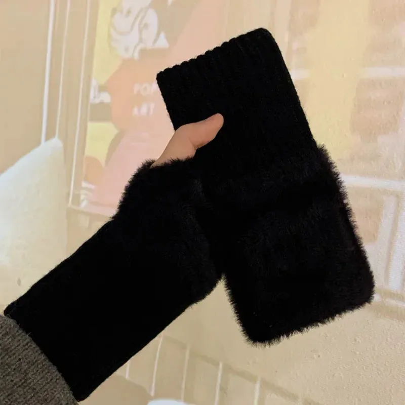 Women's Mink Fleece Fingerless Winter Gloves