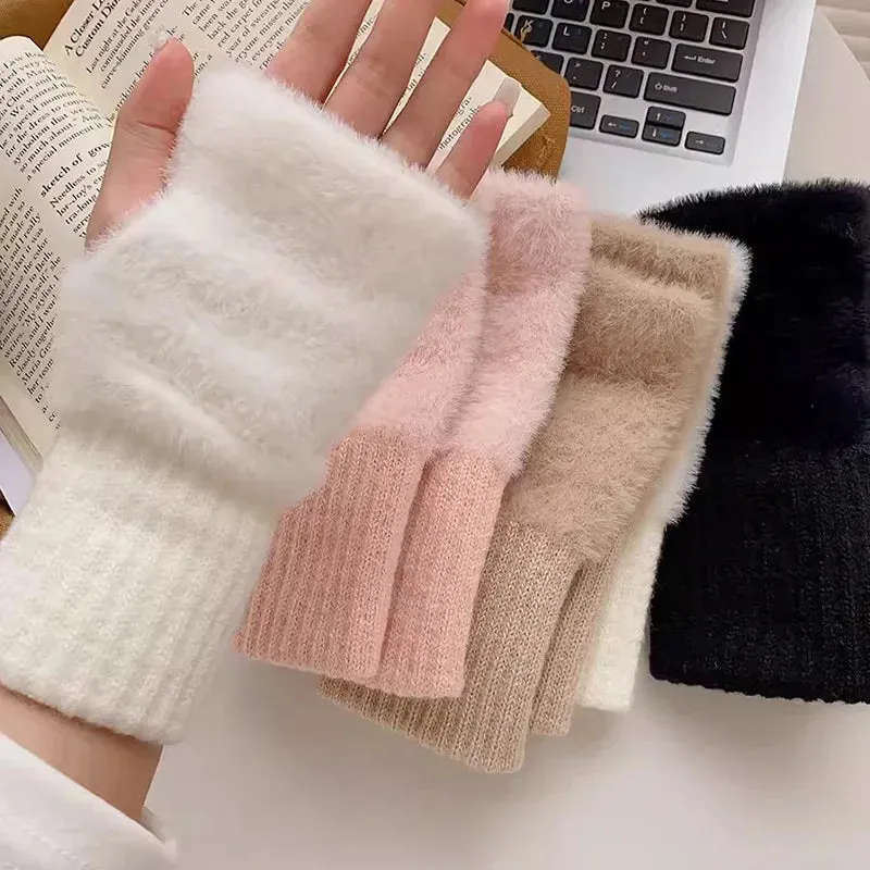 Women's Mink Fleece Fingerless Winter Gloves