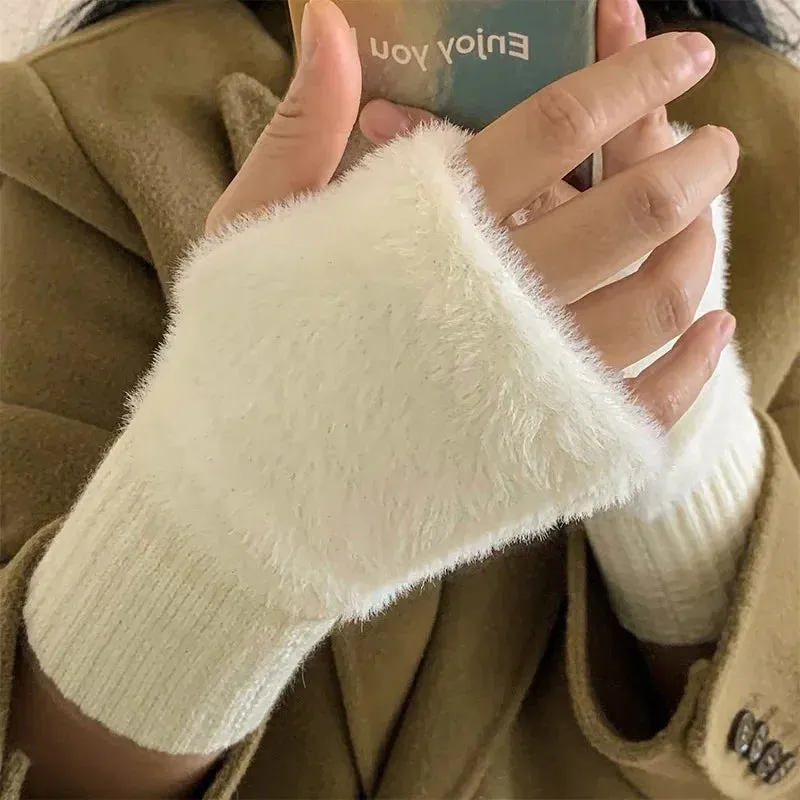 Women's Mink Fleece Fingerless Winter Gloves