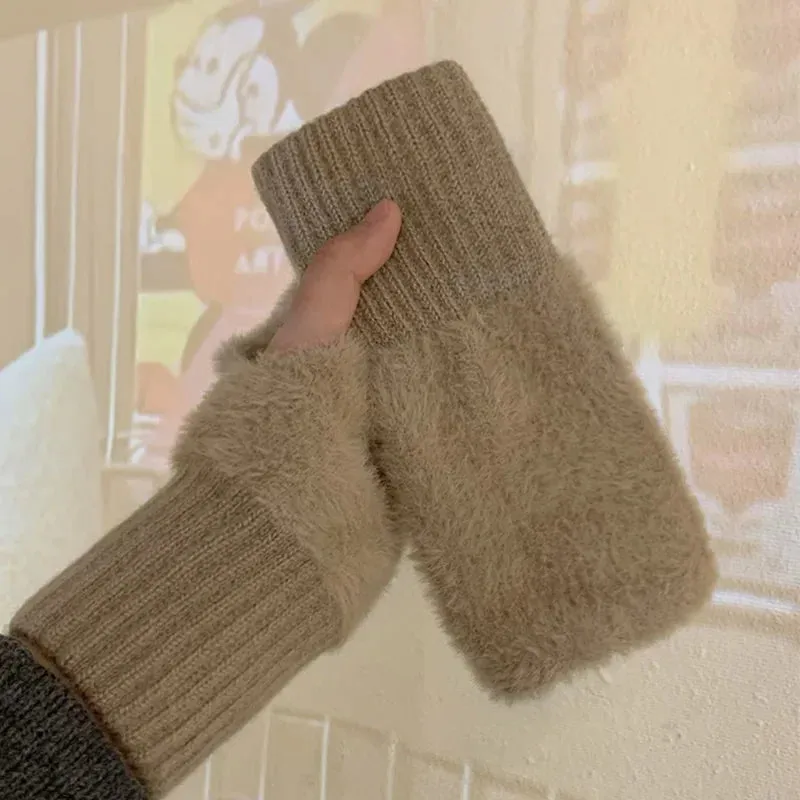Women's Mink Fleece Fingerless Winter Gloves
