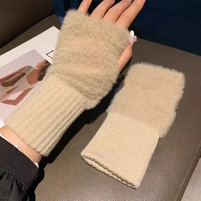 Women's Mink Fleece Fingerless Winter Gloves
