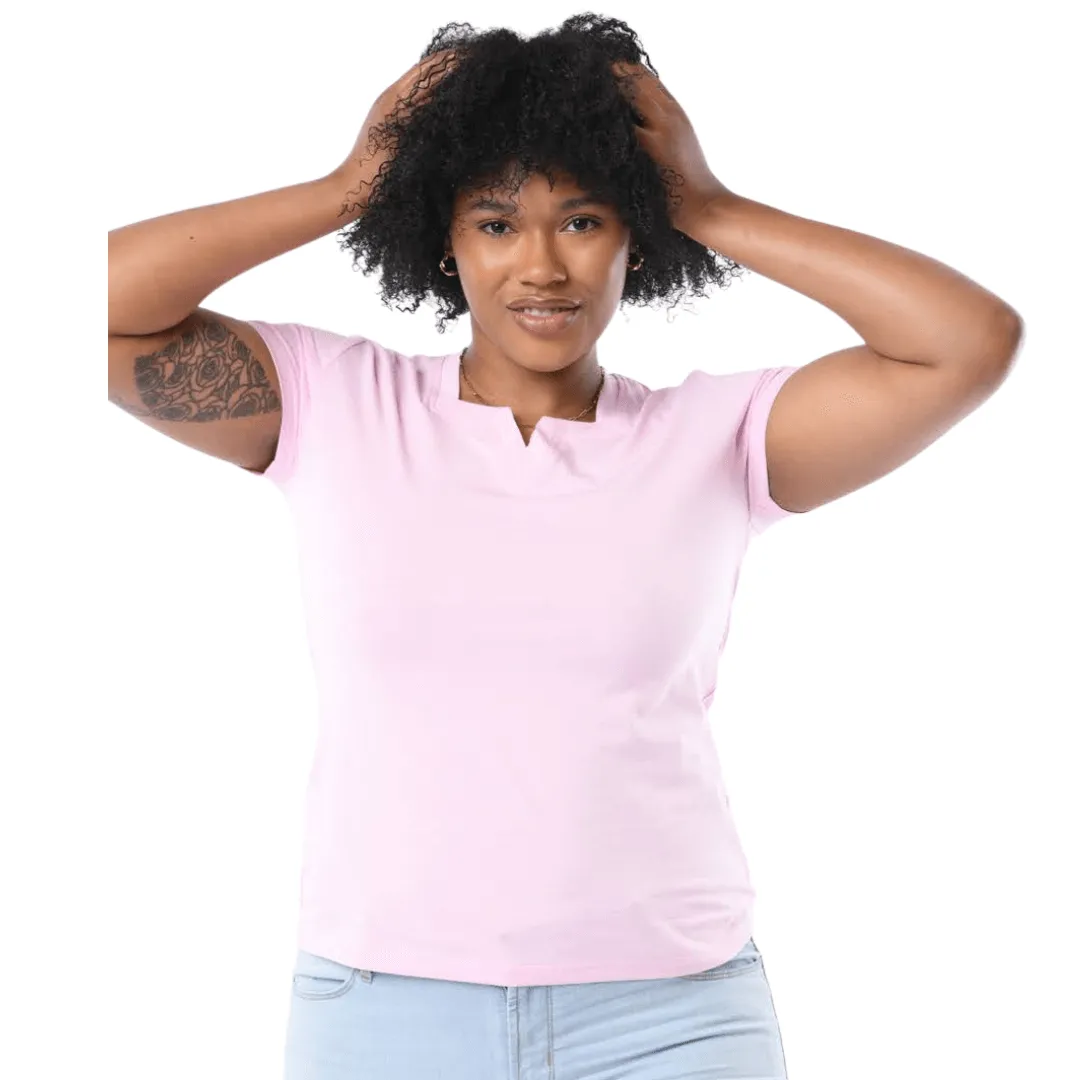 Women's Pink Blue Cavalz Square V-Neck T shirt