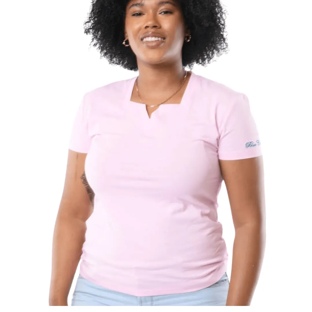 Women's Pink Blue Cavalz Square V-Neck T shirt