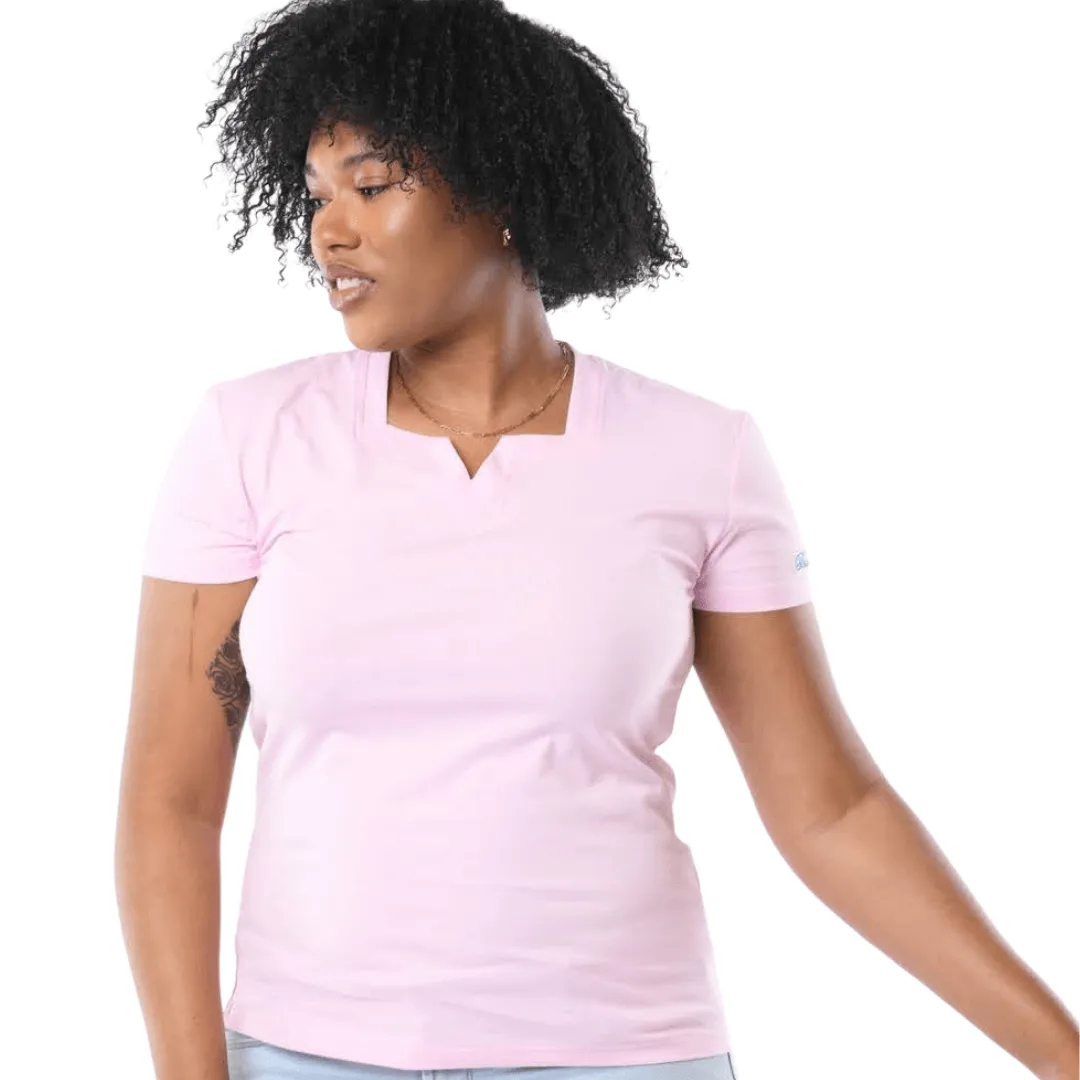 Women's Pink Blue Cavalz Square V-Neck T shirt